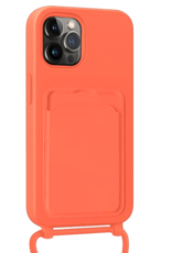 Nomfy Nomfy iPhone 14 Pro Max Hoesje Pashouder met Koord Met Screenprotector - Papaya