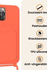 Nomfy Nomfy iPhone 14 Pro Max Hoesje Pashouder met Koord Met 2x Screenprotector - Papaya