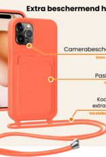 Nomfy Nomfy iPhone 14 Pro Max Hoesje Pashouder met Koord Met 2x Screenprotector - Papaya