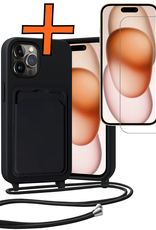 Nomfy Nomfy iPhone 14 Pro Max Hoesje Pashouder met Koord Met Screenprotector - Zwart