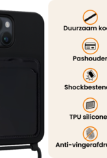 Nomfy Nomfy iPhone 15 Hoesje Pashouder met Koord Met Screenprotector - Zwart