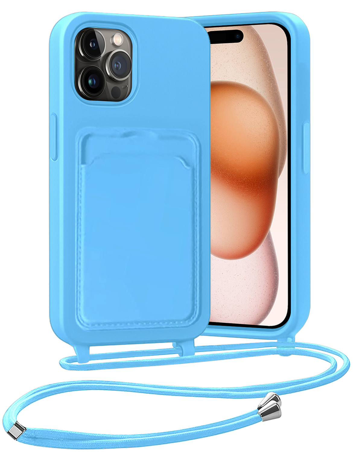 Nomfy Nomfy iPhone 15 Pro Max Hoesje Pashouder met Koord - Lichtblauw - 2 PACK