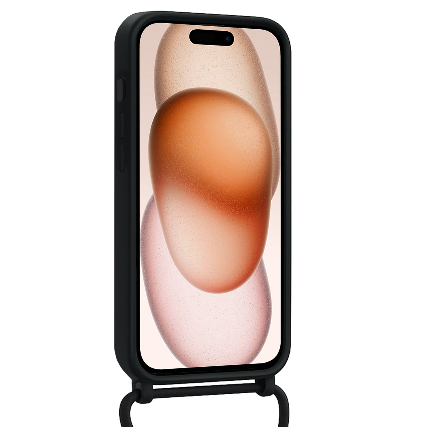 Nomfy Nomfy iPhone 16 Hoesje Pashouder met Koord Met Screenprotector - Zwart
