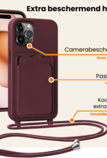 Nomfy Nomfy iPhone 16 Pro Hoesje Pashouder met Koord Met 2x Screenprotector - Aubergine