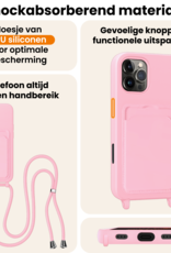 Nomfy Nomfy iPhone 16 Pro Max Hoesje Pashouder met Koord Met 2x Screenprotector - Lichtroze