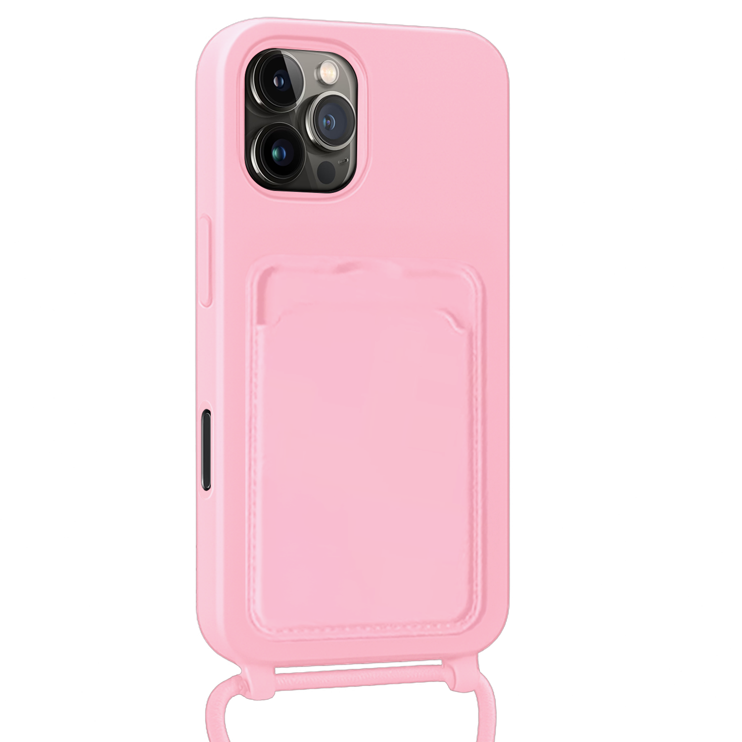 Nomfy Nomfy iPhone 16 Pro Max Hoesje Pashouder met Koord Met 2x Screenprotector - Lichtroze