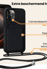 Nomfy Nomfy iPhone 16 Pro Max Hoesje Pashouder met Koord Met 2x Screenprotector - Zwart