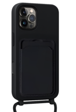 Nomfy Nomfy iPhone 16 Pro Max Hoesje Pashouder met Koord Met Screenprotector - Zwart