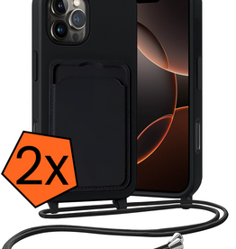 Nomfy Nomfy iPhone 16 Pro Max Hoesje Pashouder met Koord - Zwart - 2 PACK