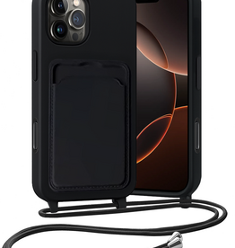 Nomfy Nomfy iPhone 16 Pro Max Hoesje Pashouder met Koord - Zwart