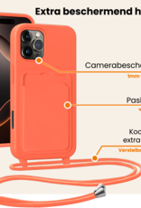 Nomfy Nomfy iPhone 16 Pro Max Hoesje Pashouder met Koord Met Screenprotector - Papaya