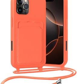 Nomfy Nomfy iPhone 16 Pro Max Hoesje Pashouder met Koord - Papaya