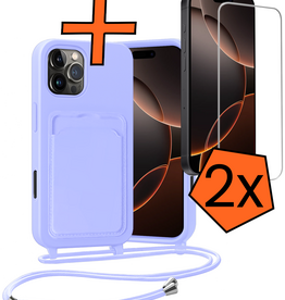 Nomfy Nomfy iPhone 16 Pro Max Hoesje Pashouder met Koord Met 2x Screenprotector - Lila