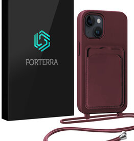 Forterra Forterra iPhone 13 Hoesje Pashouder met Koord - Aubergine