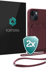 Forterra Forterra iPhone 13 Hoesje Pashouder met Koord - Aubergine - 2 PACK
