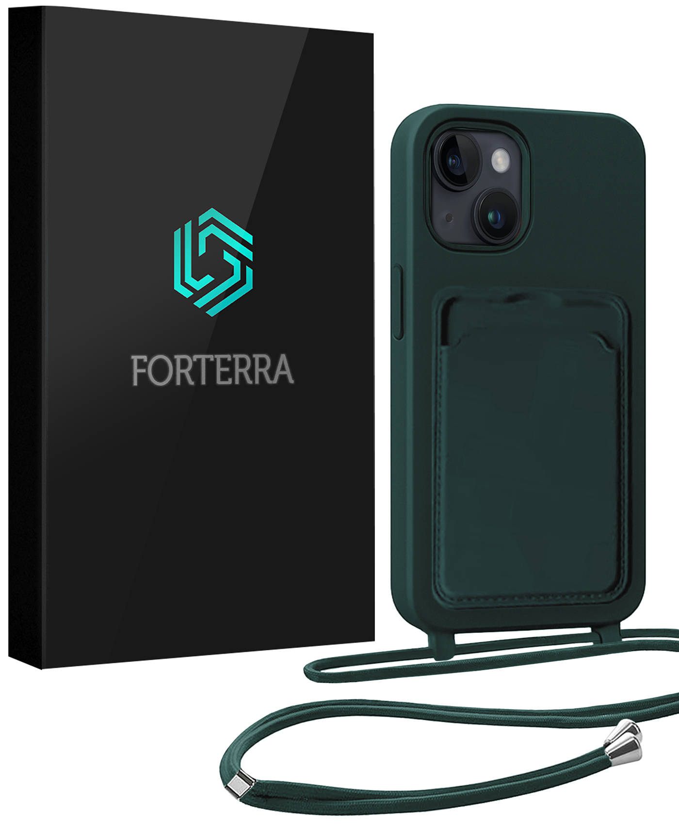 Forterra Forterra iPhone 13 Hoesje Pashouder met Koord - Donkergroen