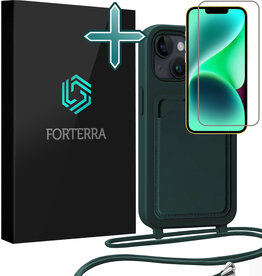 Forterra Forterra iPhone 13 Hoesje Pashouder met Koord Met Screenprotector - Donkergroen