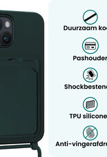 Forterra Forterra iPhone 13 Hoesje Pashouder met Koord Met 2x Screenprotector - Donkergroen