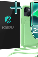 Forterra Forterra iPhone 13 Hoesje Pashouder met Koord Met 2x Screenprotector - Groen