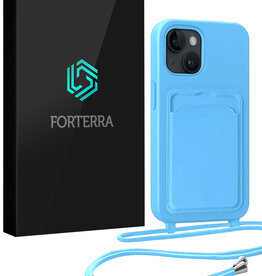 Forterra Forterra iPhone 13 Hoesje Pashouder met Koord - Lichtblauw
