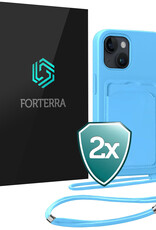 Forterra Forterra iPhone 13 Hoesje Pashouder met Koord - Lichtblauw - 2 PACK