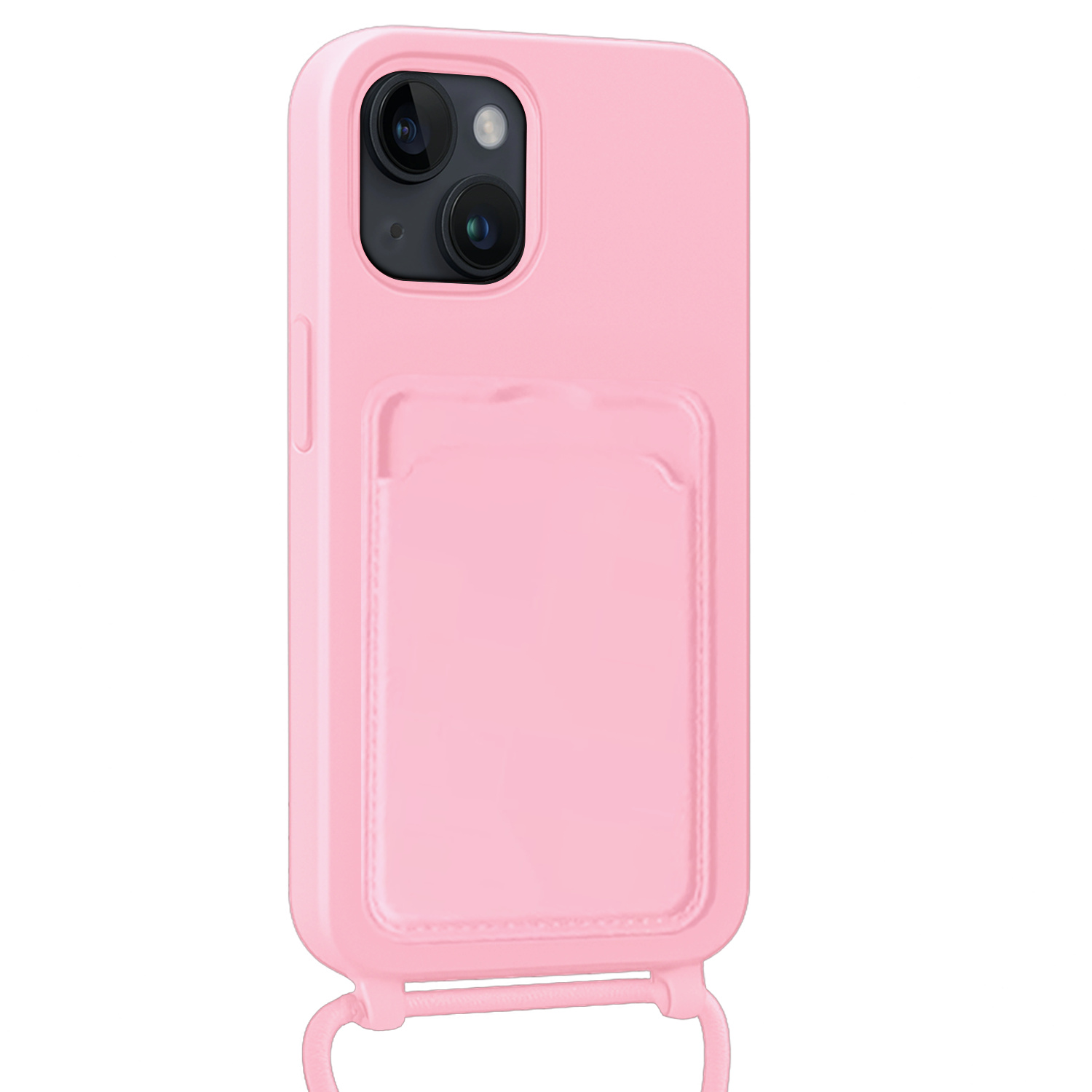 Forterra Forterra iPhone 13 Hoesje Pashouder met Koord Met Screenprotector - Lichtroze