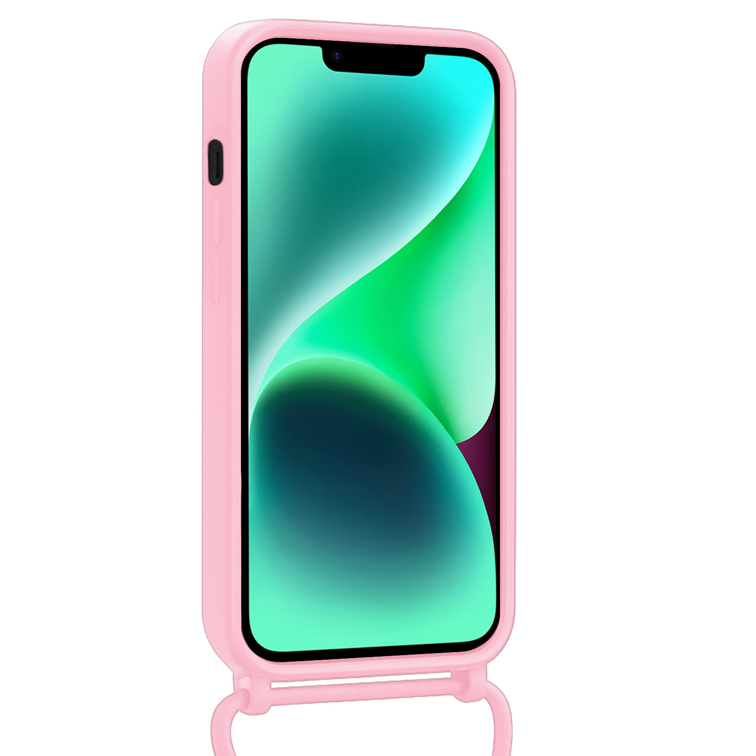 Forterra Forterra iPhone 13 Hoesje Pashouder met Koord Met Screenprotector - Lichtroze