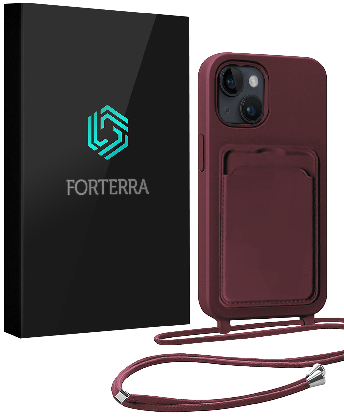 Forterra Forterra iPhone 13 Hoesje Pashouder met Koord - Papaya