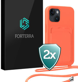 Forterra Forterra iPhone 13 Hoesje Pashouder met Koord - Papaya - 2 PACK