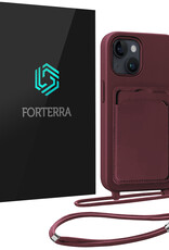 Forterra Forterra iPhone 13 Hoesje Pashouder met Koord Met Screenprotector - Papaya