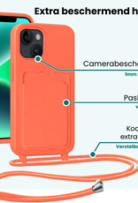 Forterra Forterra iPhone 13 Hoesje Pashouder met Koord Met Screenprotector - Papaya
