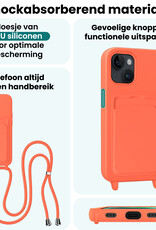 Forterra Forterra iPhone 13 Hoesje Pashouder met Koord Met Screenprotector - Papaya