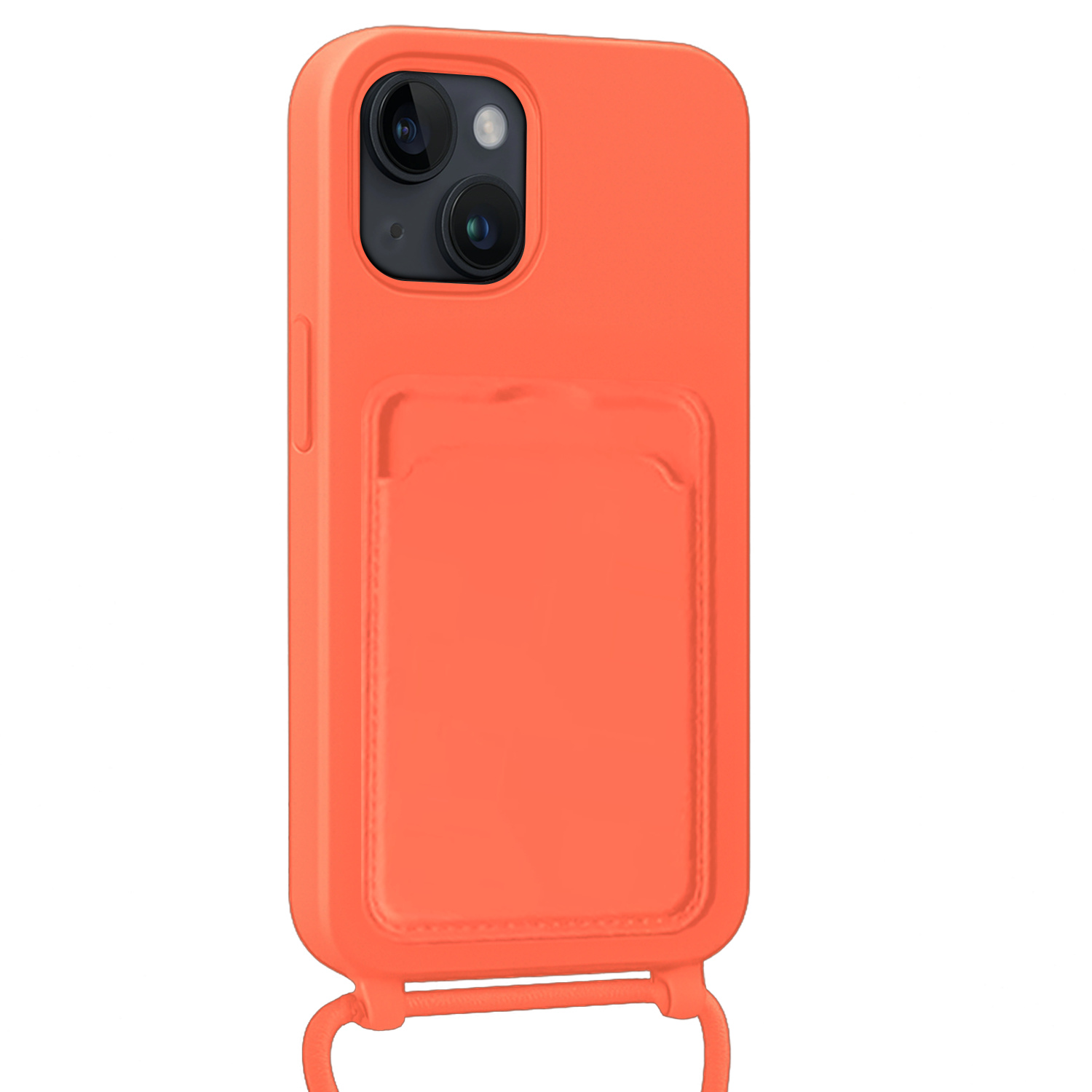 Forterra Forterra iPhone 13 Hoesje Pashouder met Koord Met 2x Screenprotector - Papaya