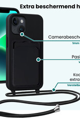 Forterra Forterra iPhone 13 Hoesje Pashouder met Koord Met Screenprotector - Zwart