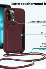 Forterra Forterra iPhone 13 Pro Hoesje Pashouder met Koord Met Screenprotector - Aubergine
