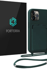 Forterra Forterra iPhone 13 Pro Hoesje Pashouder met Koord - Donkergroen