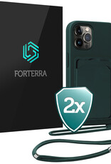 Forterra Forterra iPhone 13 Pro Hoesje Pashouder met Koord - Donkergroen - 2 PACK