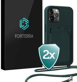 Forterra Forterra iPhone 13 Pro Hoesje Pashouder met Koord - Donkergroen - 2 PACK