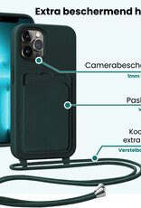 Forterra Forterra iPhone 13 Pro Hoesje Pashouder met Koord Met 2x Screenprotector - Donkergroen