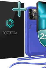 Forterra Forterra iPhone 13 Pro Hoesje Pashouder met Koord Met 2x Screenprotector - Fel Blauw