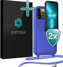 Forterra Forterra iPhone 13 Pro Hoesje Pashouder met Koord Met 2x Screenprotector - Fel Blauw