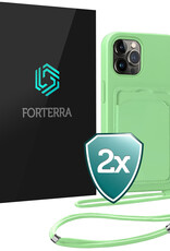 Forterra Forterra iPhone 13 Pro Hoesje Pashouder met Koord - Groen - 2 PACK