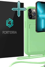 Forterra Forterra iPhone 13 Pro Hoesje Pashouder met Koord Met Screenprotector - Groen