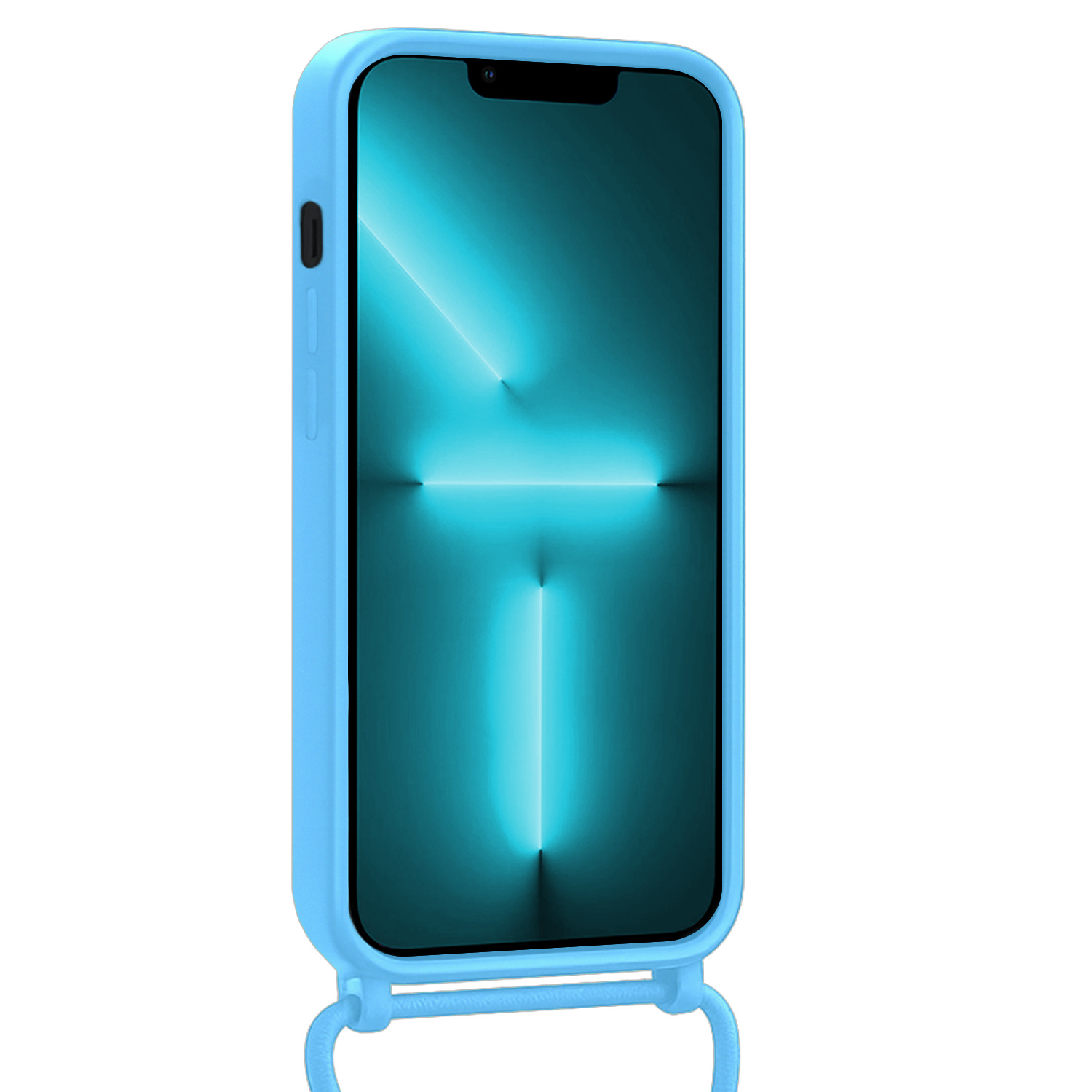 Forterra Forterra iPhone 13 Pro Hoesje Pashouder met Koord - Lichtblauw