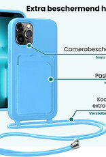 Forterra Forterra iPhone 13 Pro Hoesje Pashouder met Koord Met 2x Screenprotector - Lichtblauw