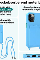 Forterra Forterra iPhone 13 Pro Hoesje Pashouder met Koord Met 2x Screenprotector - Lichtblauw