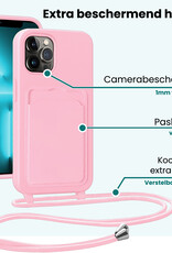 Forterra Forterra iPhone 13 Pro Hoesje Pashouder met Koord Met Screenprotector - Lichtroze