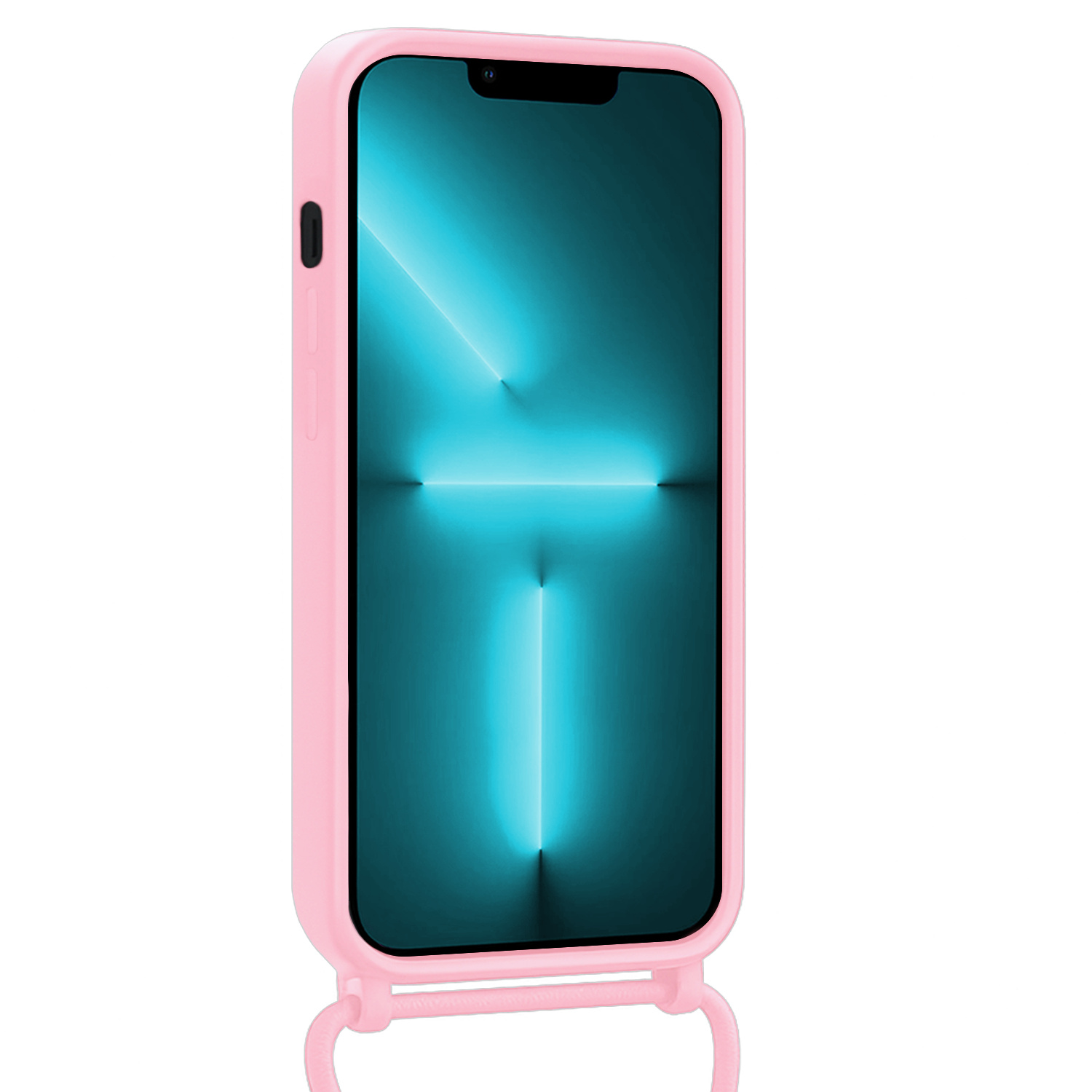 Forterra Forterra iPhone 13 Pro Hoesje Pashouder met Koord Met Screenprotector - Lichtroze