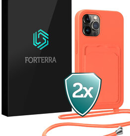 Forterra Forterra iPhone 13 Pro Hoesje Pashouder met Koord - Papaya - 2 PACK