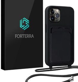 Forterra Forterra iPhone 13 Pro Hoesje Pashouder met Koord - Zwart